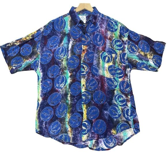 VTG Grateful Dead Shirt Mens M Button Up Tie Dye 1994 All Over Print Hawaiian - Picture 1 of 7